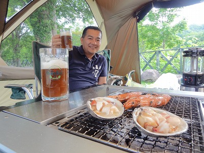 お客様　キャンプ場　小樽ビール　ビールサバ―